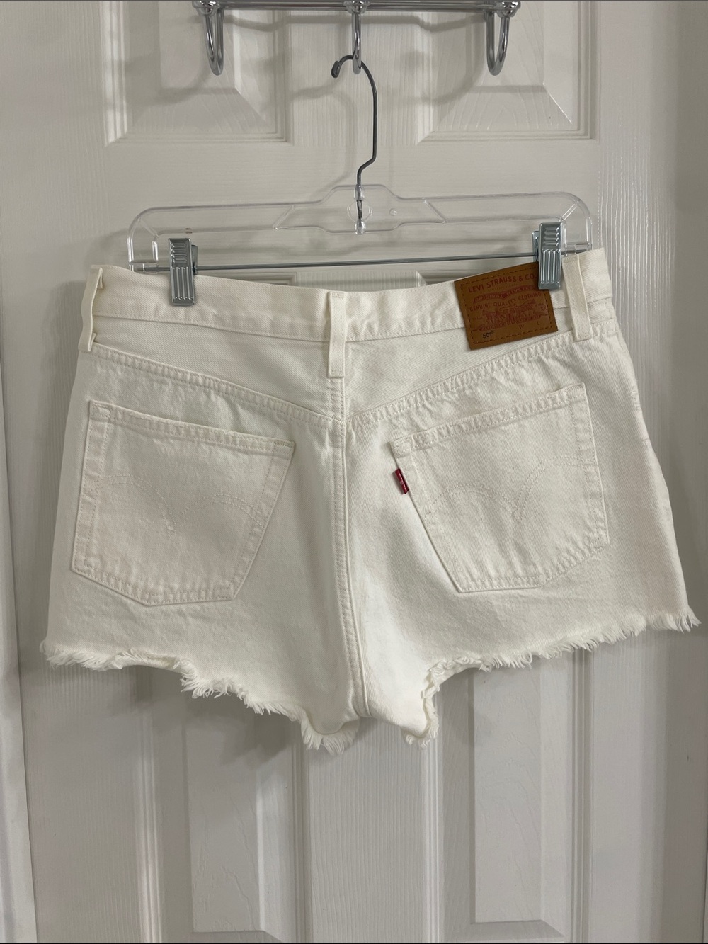 Levi's 501 White Denim Frayed Hem Cutoff Shorts Size 29